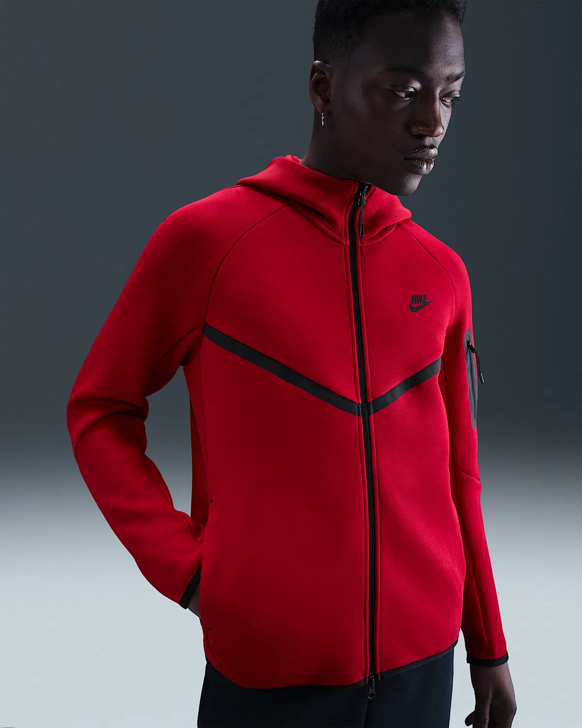 Мужская флисовая ветровка Nike Tech на молнии, Gym Red/Black