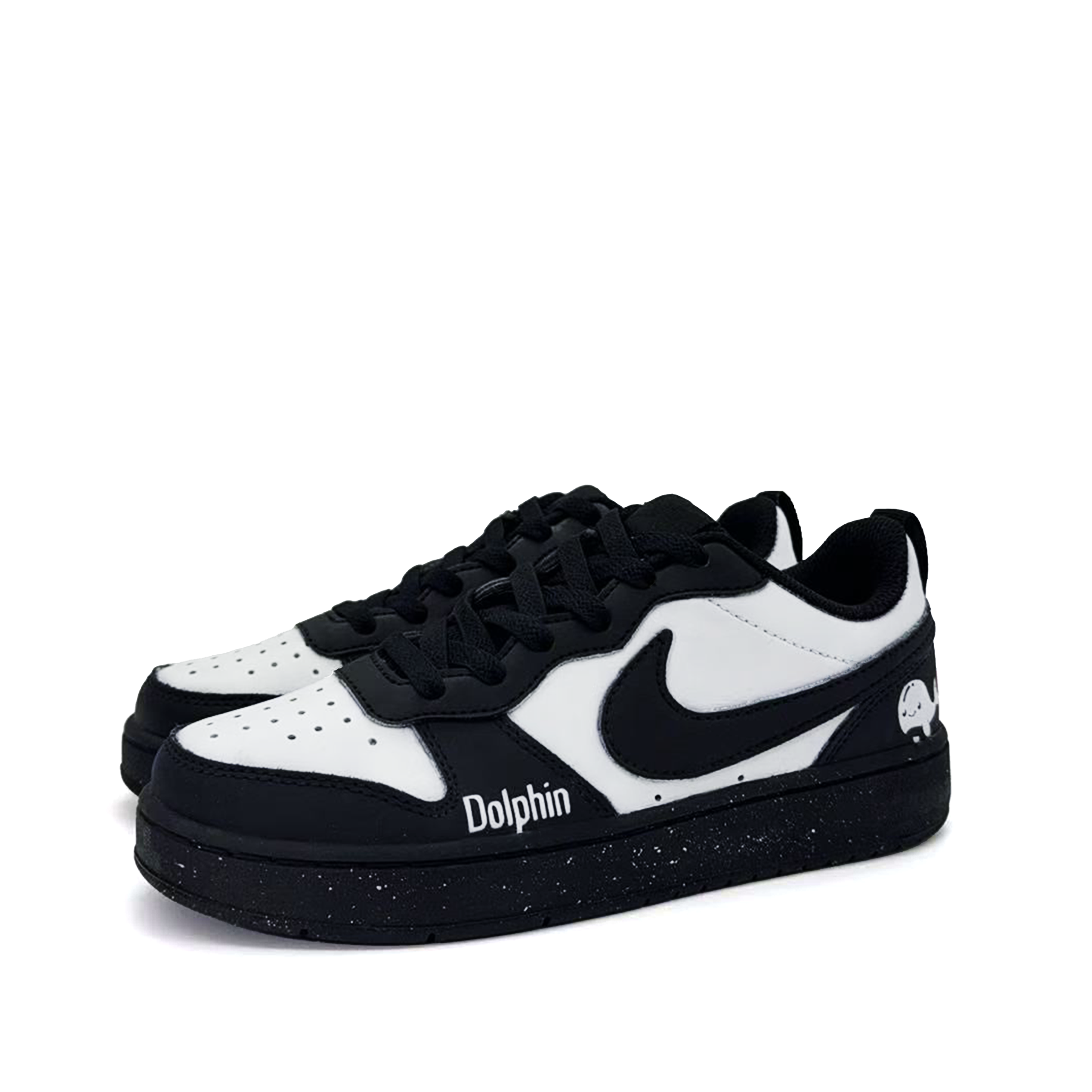 Nike Court Borough Leaping Dolphin Slip Resistant Low top Kids' Skateboarding Shoes Black White Teenagers — фото 4