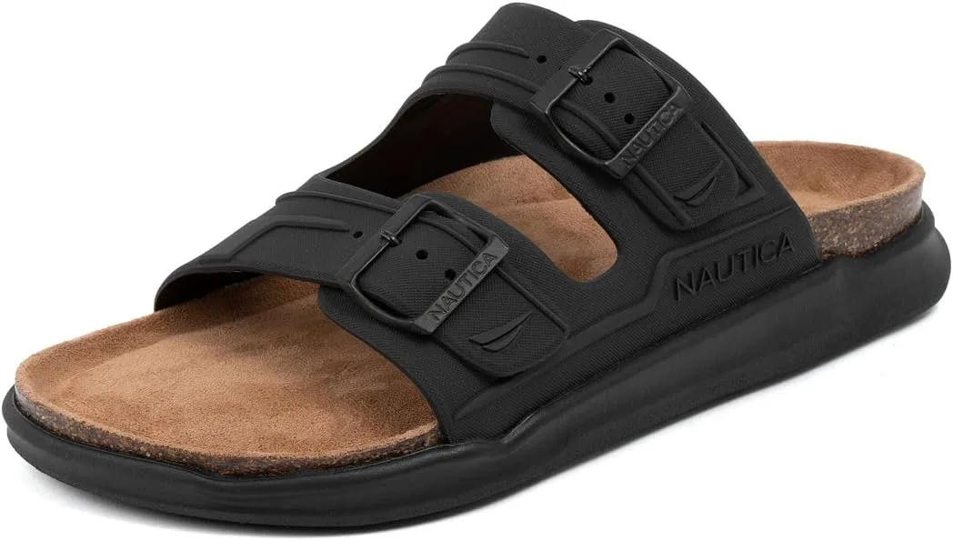 Мужские сандалии Nautica - повседневные шлепанцы с 2 регулируемыми пряжками и пробковой стелькой для максимального комфорта и стиля (обычная/широкая посадка, большой размер), черный