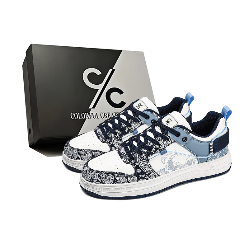 

Увеличивающие рост, износостойкие, дышащие, нескользящие, низкие кроссовки для скейтбординга, мужская коробка Colorful Creations, White Blue