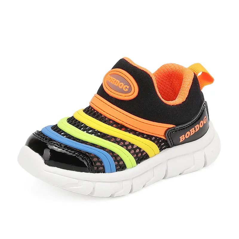 Slip resistant rebound low top toddler shoes kids' BOBDOG, 22017 Black/Fireworks Orange (Mesh)