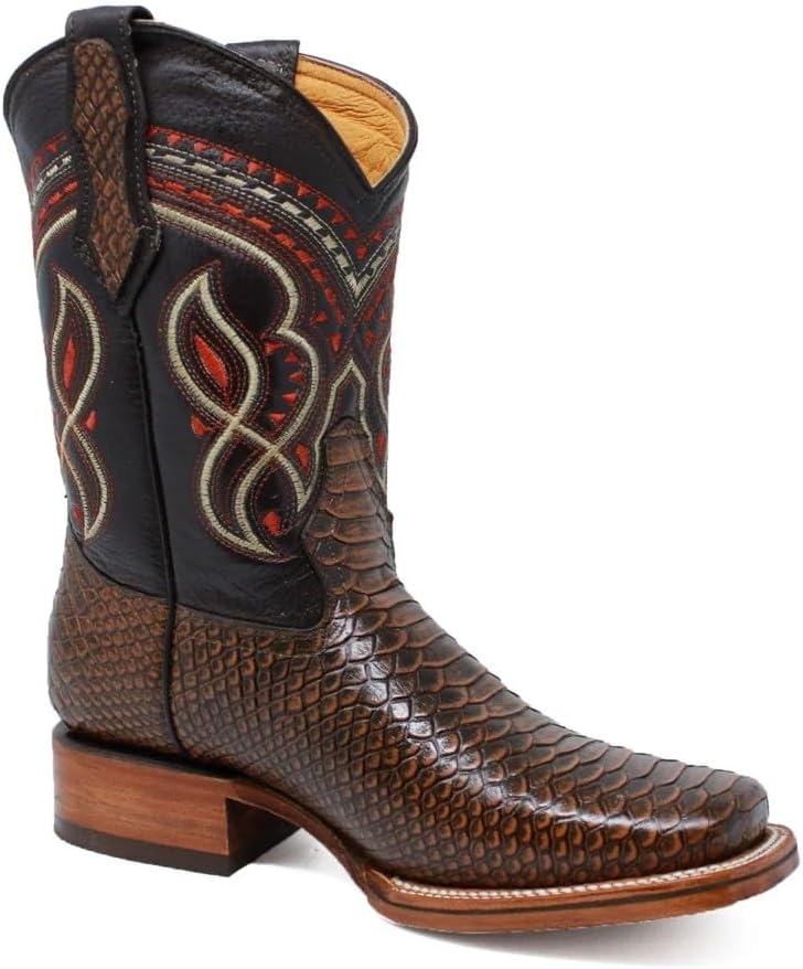 

Мужские ковбойские ботинки в западном стиле с квадратным носком из натуральной кожи экзотической змеи питон - цвет медовый Generic, Honey