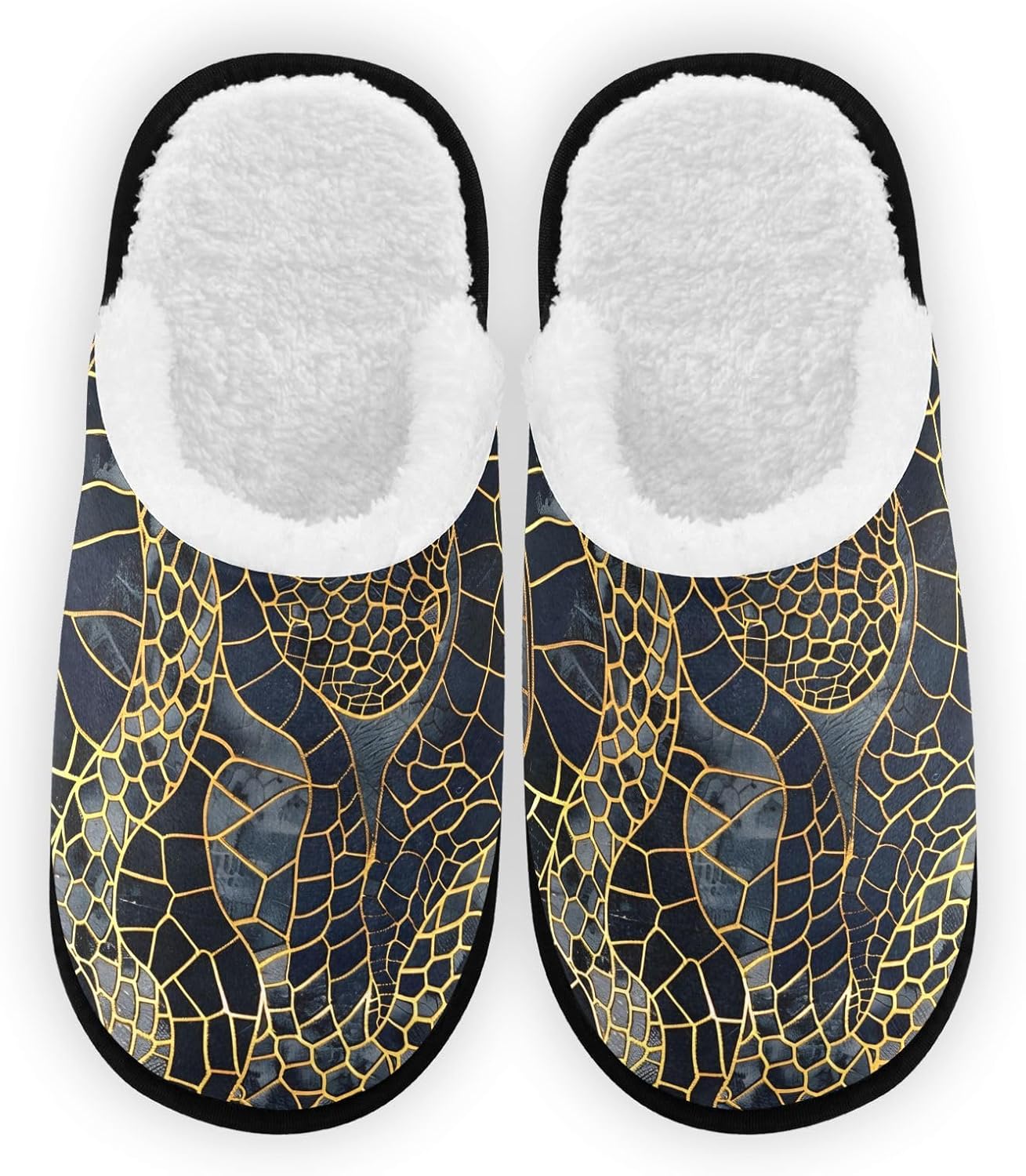 

FENOCHE Close Up Snake Skin Gold Plush Slippers for Women Men Warm Comfortable Travel Spa Slipper Nonslip House Shoes, Multicolor