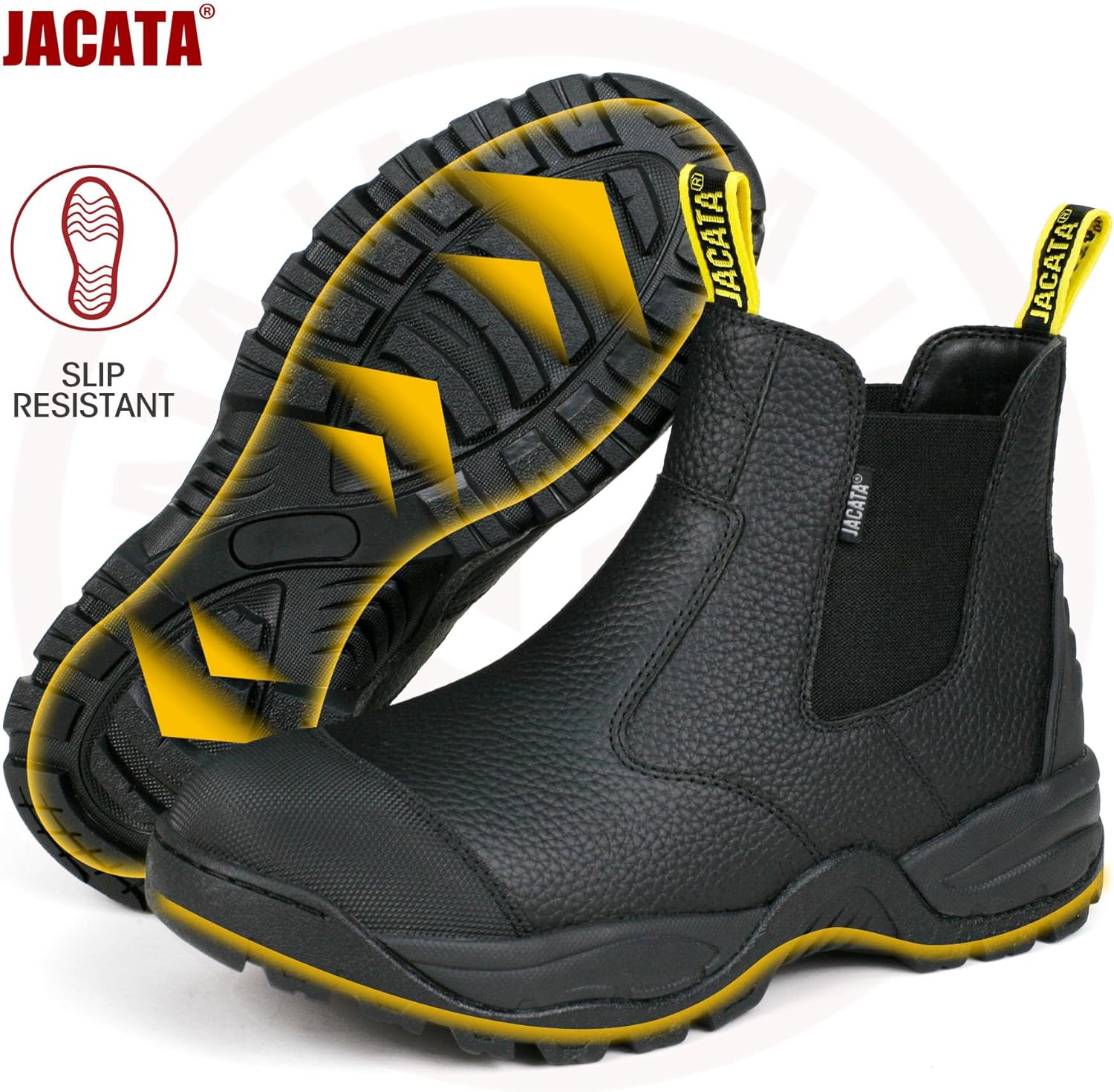 Ботинки Jacata Mens Chelsea Slip On для мужчин, мужские промышленные строительные мягкие носки, ботинки для мужчин, черный — фото 2