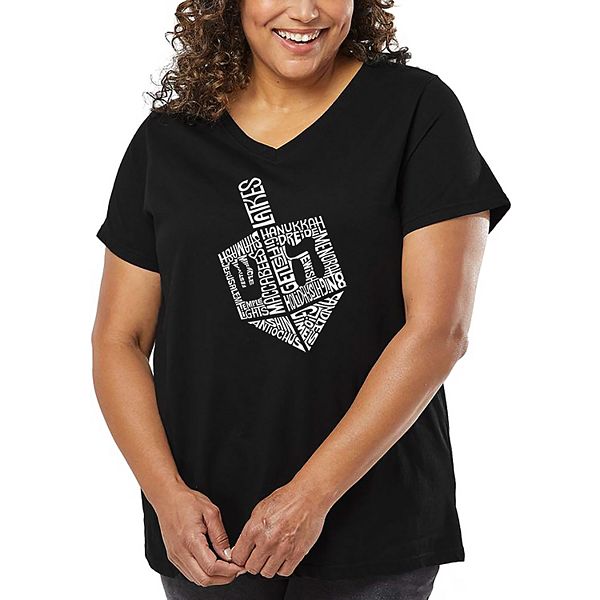 

Футболка V-neck с принтом Hanukkah dreidel, plus size La Pop Art, Black, Черный, Футболка V-neck с принтом Hanukkah dreidel, plus size La Pop Art, Black