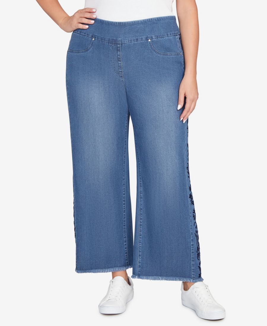 

Джинсы-клеш большого размера с бархатным покрытием, укороченные до щиколотки Ruby Rd, Indigo