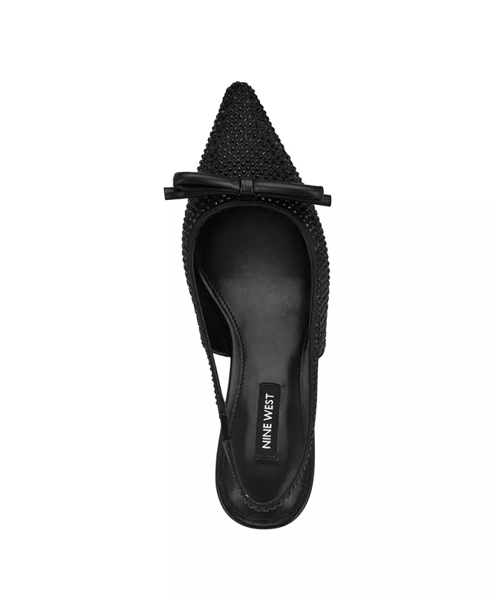Женские украшенные туфли-лодочки Wunder на низком каблуке с ремешком Nine West, черный — фото 4