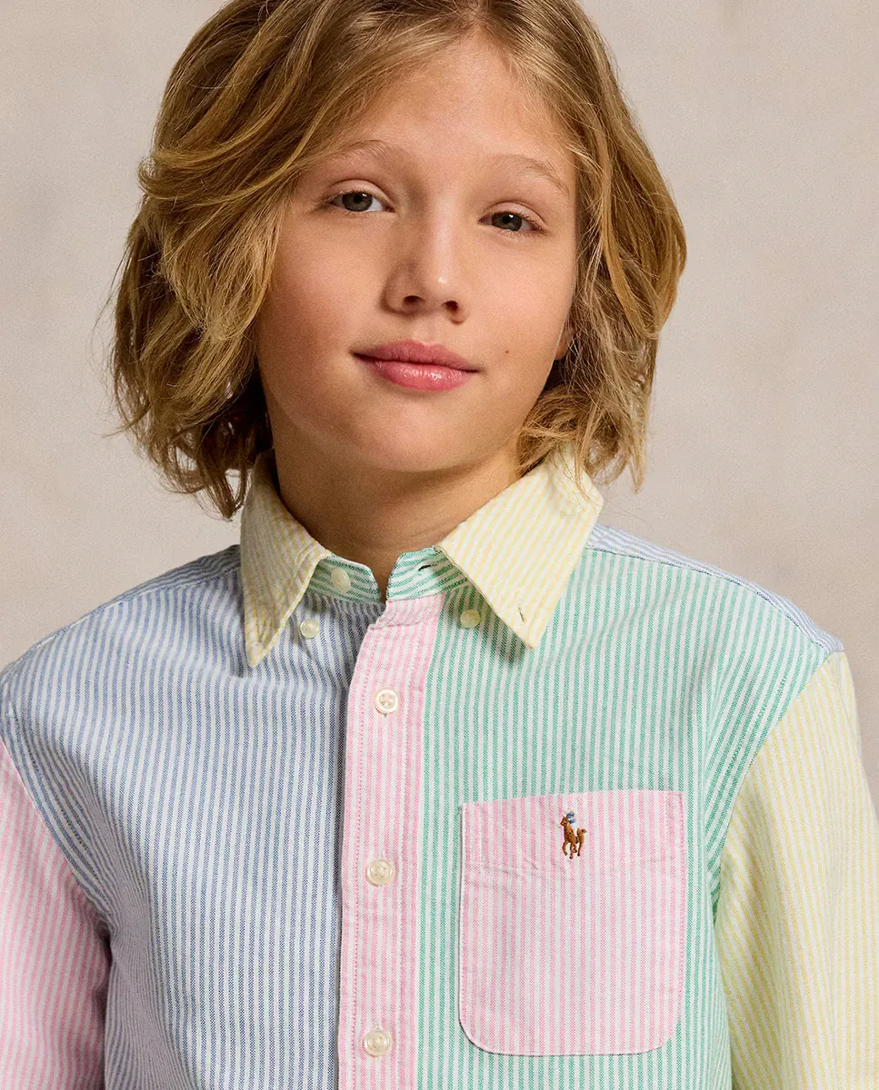 Детская рубашка из хлопка Оксфорд с принтом Polo Ralph Lauren, мультиколор — фото 2