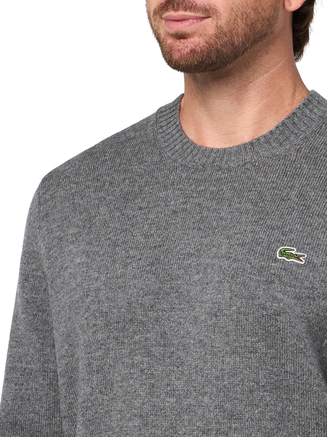 Lacoste мужской кардочесаный шерстяной свитер с круглым вырезом, Pitch Chine — фото 3