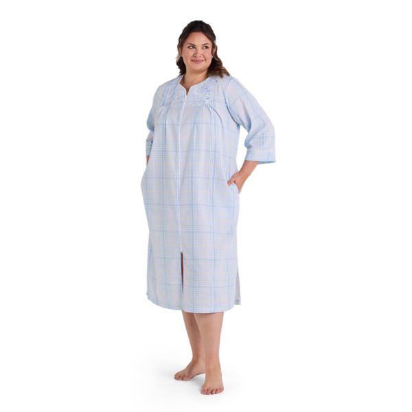 

Плюс сайз халат с длинной молнией в полоску Miss Elaine Essentials, цвет blue mint check