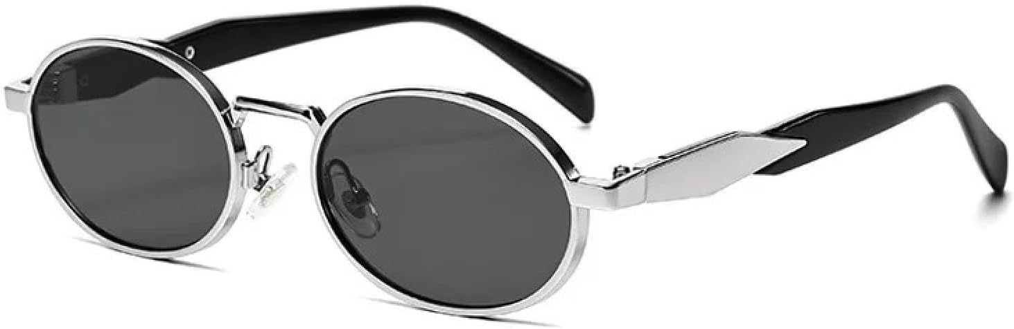 

Солнцезащитные очки в тонкой металлической оправе овальной формы для женщин и мужчин, роскошные, винтажные, в стиле стимпанк, популярные, ретро, ​​с защитой от УФ-излучения UV400 TYUVIVO, Silver Black