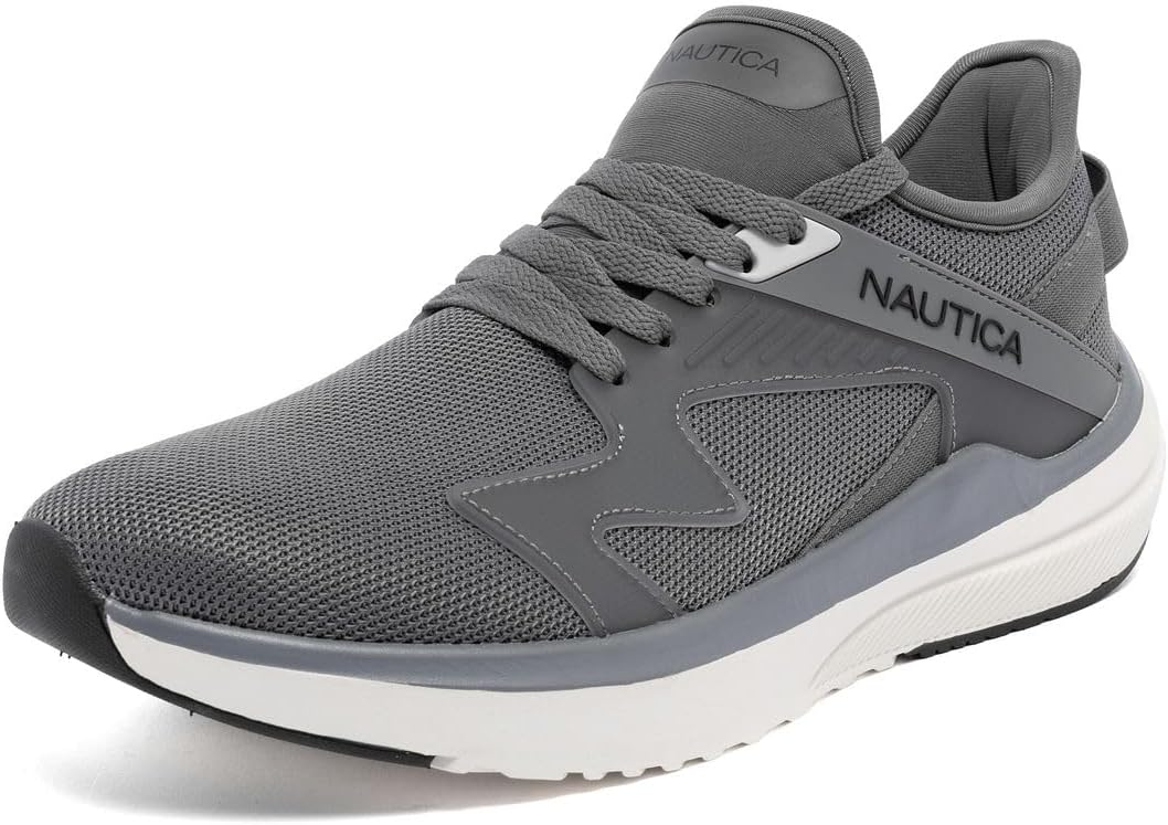

Мужские легкие кроссовки Nautica для повседневной носки с шнуровкой - верх из дышащего трикотажа и искусственной кожи, амортизирующая стелька и резиновая подошва, удобные обувь для ходьбы на весь день - Theodoor, серый