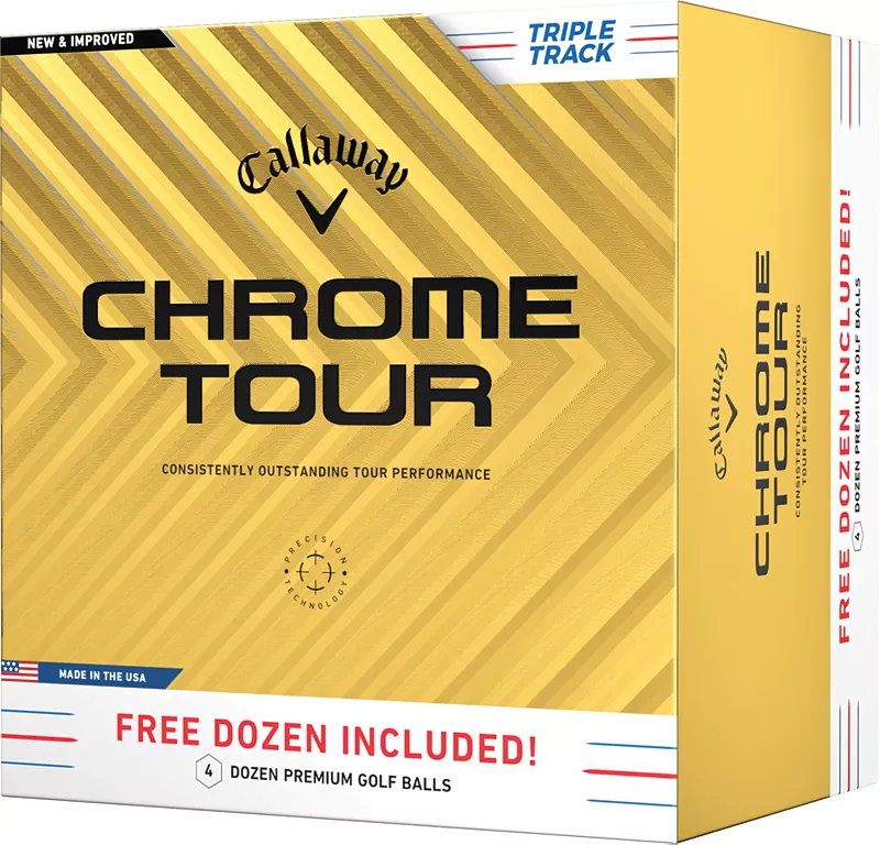 

Мячи для гольфа Callaway 2024 Chrome Tour с тремя дорожками — 4 дюжины, белый