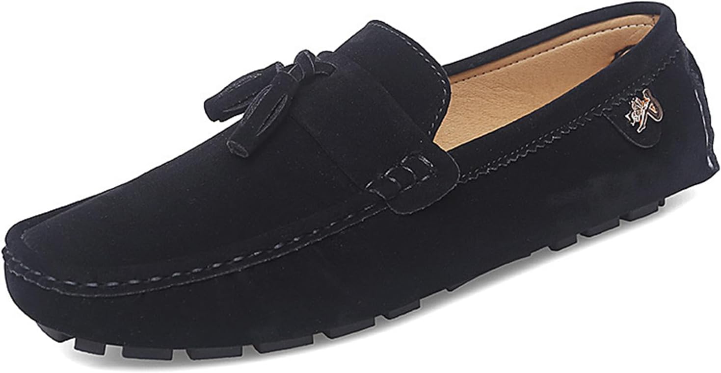 

Мужские замшевые кожаные мокасины, слипоны, пенни-лоферы с кисточками, повседневные удобные туфли для прогулок и лодочной ходьбы Dacnakby, черный