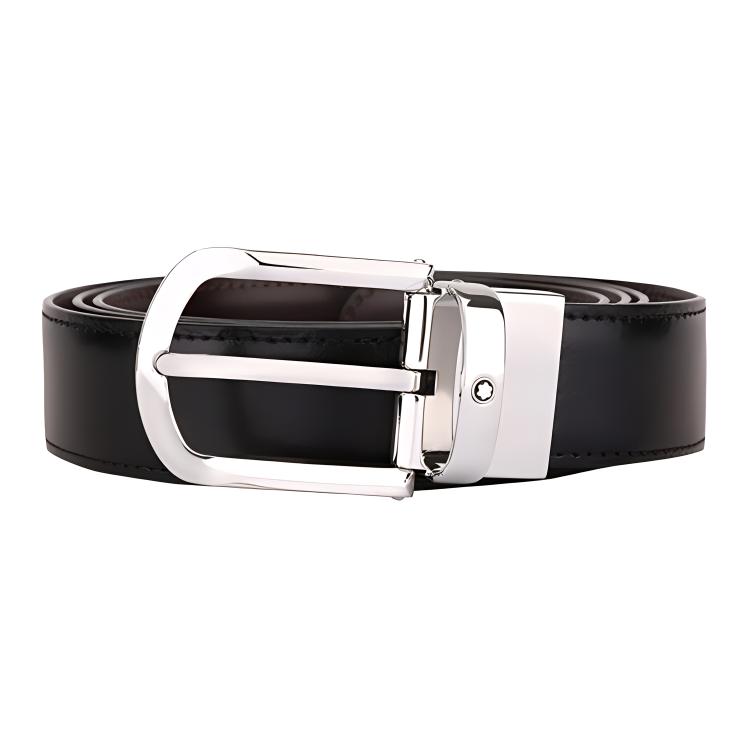 

Кожаный ремень из коровьей кожи мужской черный 3 см MONTBLANC