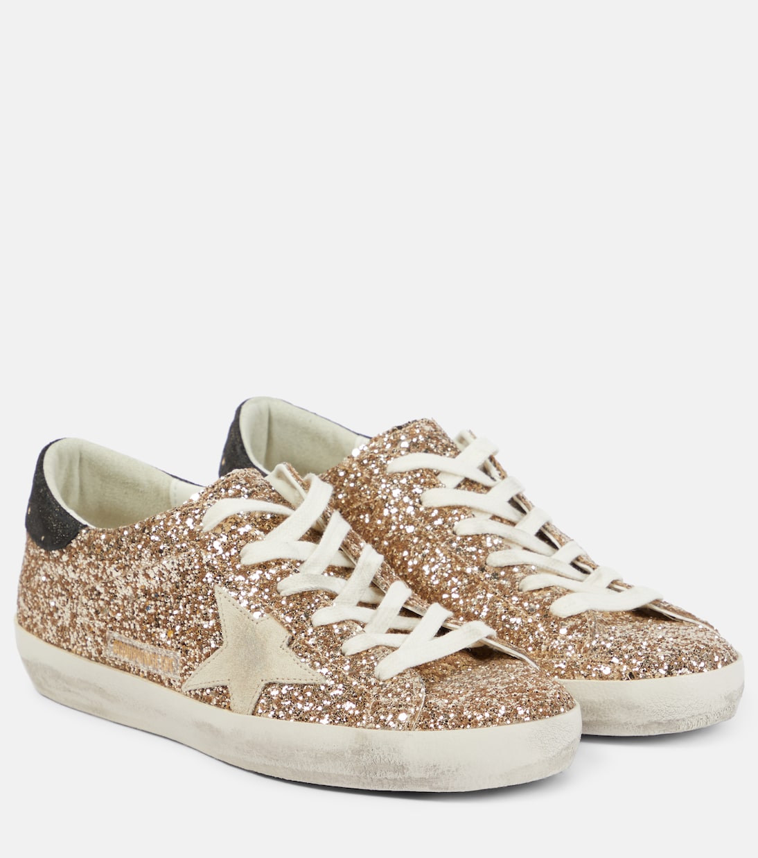 Суперзвёздные кроссовки с блёстками Golden Goose, Gold Glitter / Cream Suede
