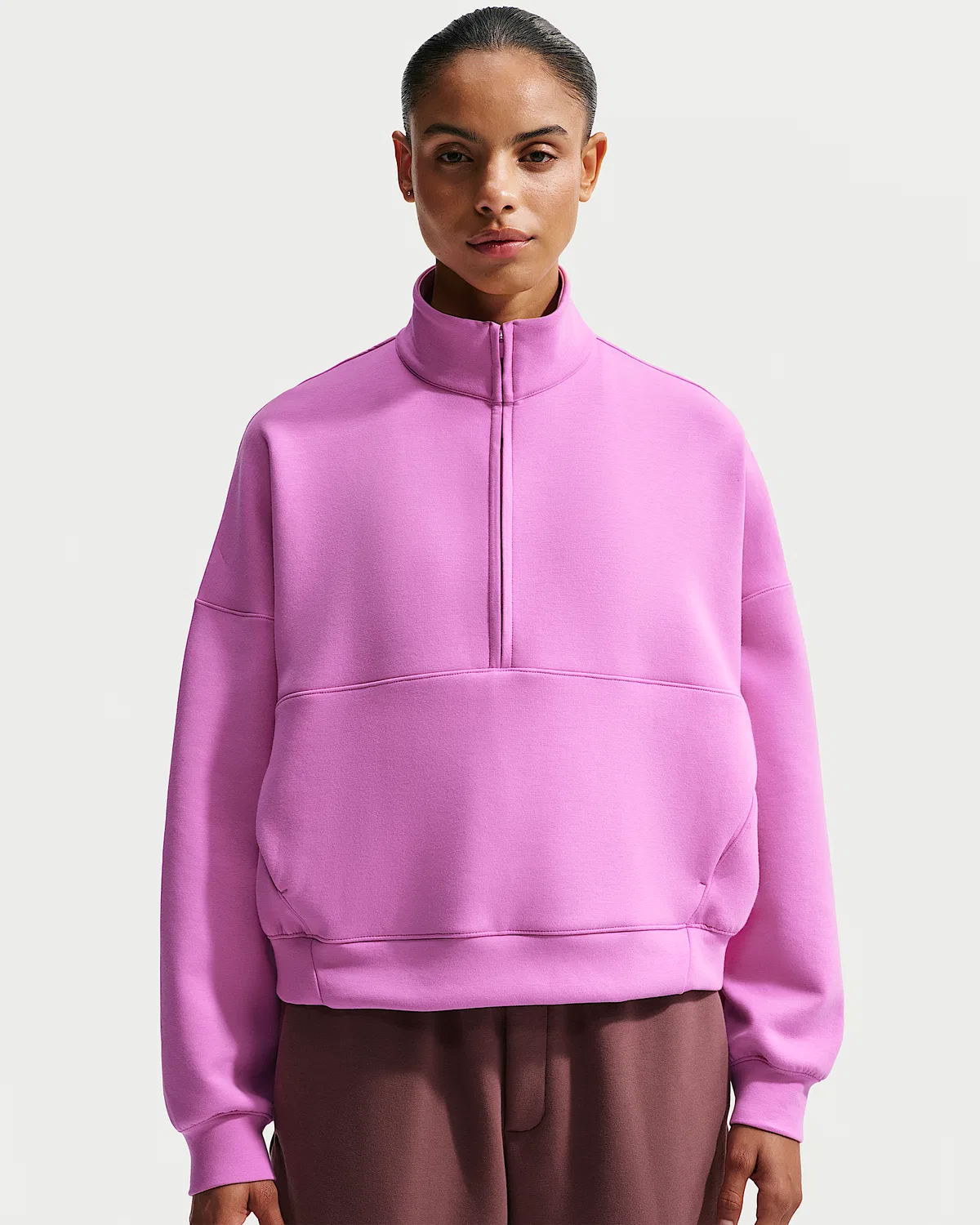 Женская футболка Nike 24.7 ImpossiblySoft Dri-FIT Oversized 1/2-Zip, Light Magenta/Desert Berry