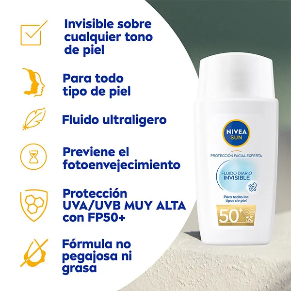 Невидимый ежедневный солнцезащитный флюид для лица SPF 50+ Protección Facial Experta Uv Nivea, 40 ml — фото 2