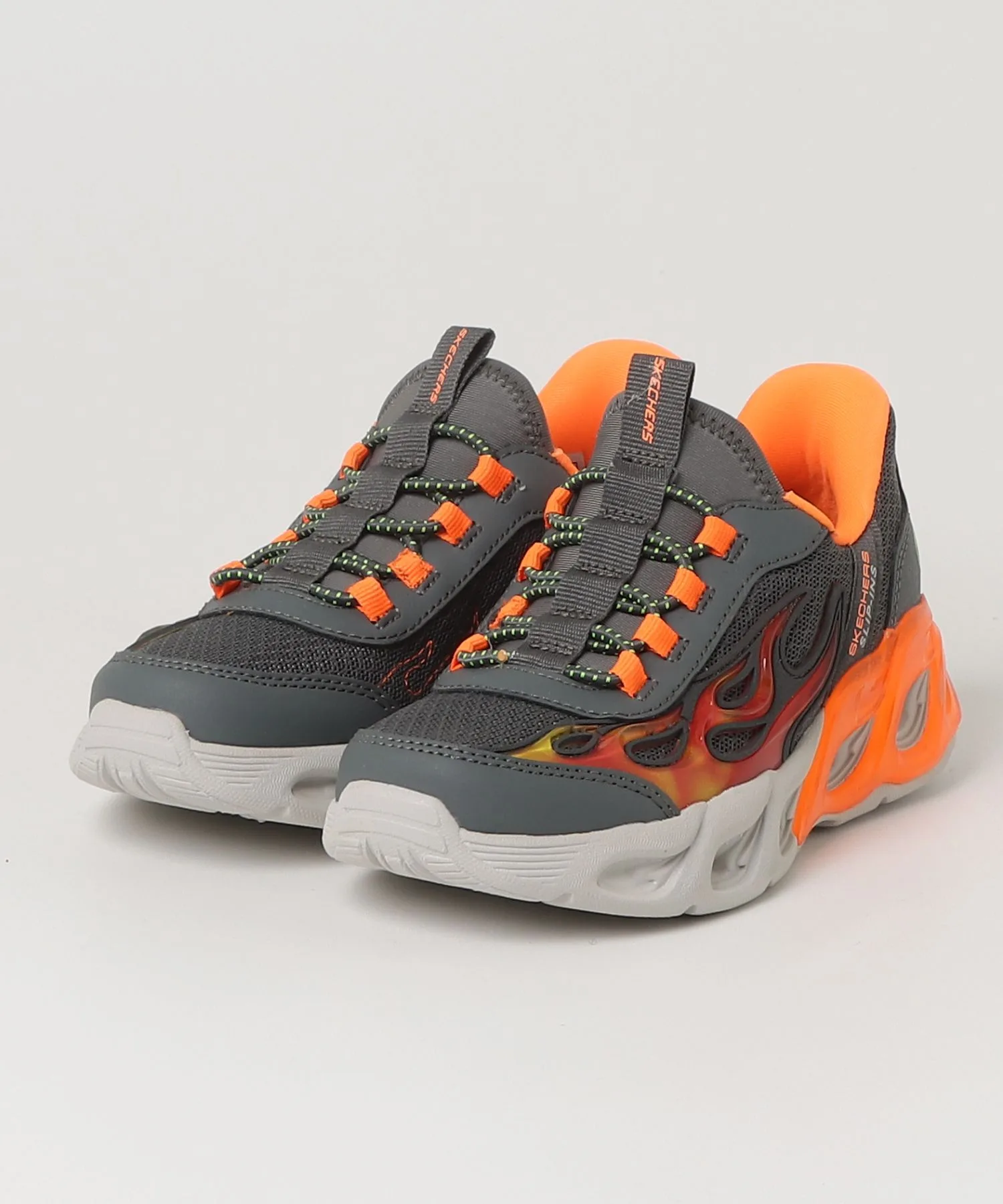 Детские светящиеся кроссовки SKECHERS Hands Free Slip-ins Thermo-Flash 2.0 с огнём серые