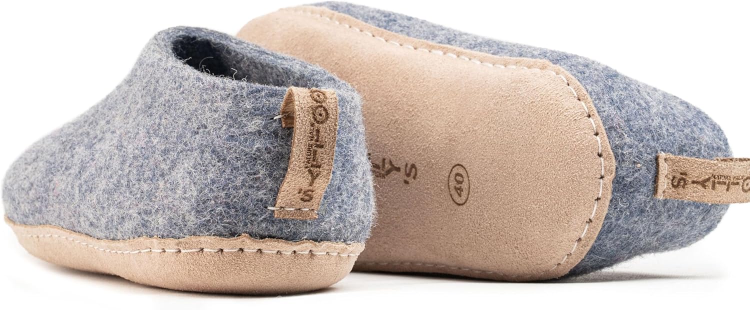 Тапочки Woolly из войлока с кожаной подошвой, Премиальная новозеландская шерсть, Ручная работа по итальянскому дизайну, Мягкие, дышащие и без запаха Woolly'S, Denim — фото 4