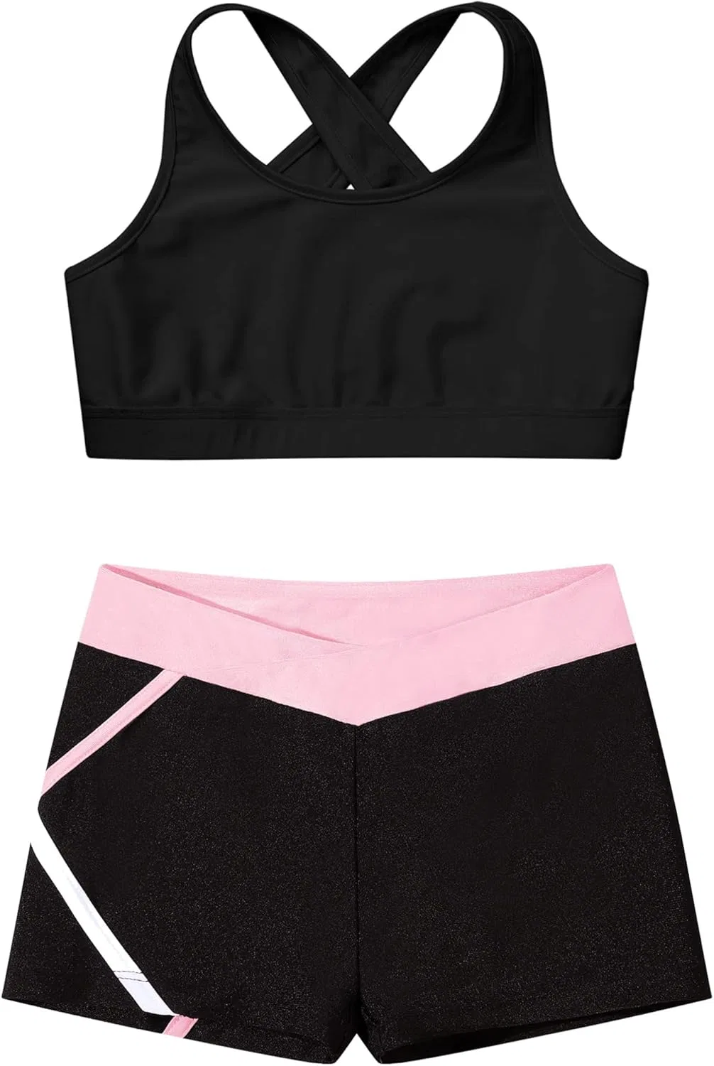 Детский спортивный комплект из топа и шорт TiaoBug, Black&pink — фото 3