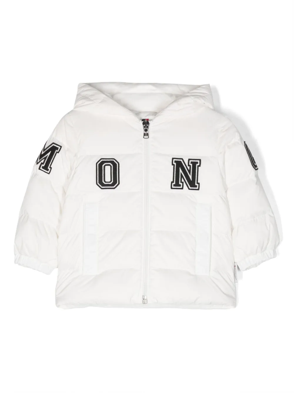 

Пуховик с капюшоном и нашивкой-логотипом Moncler Enfant, белый