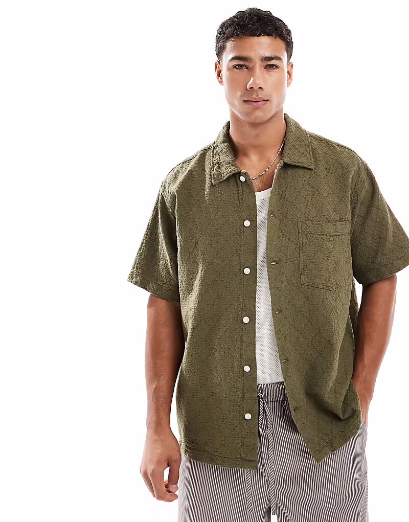 

Рубашка Jack & Jones oversize с текстурой цвета хаки