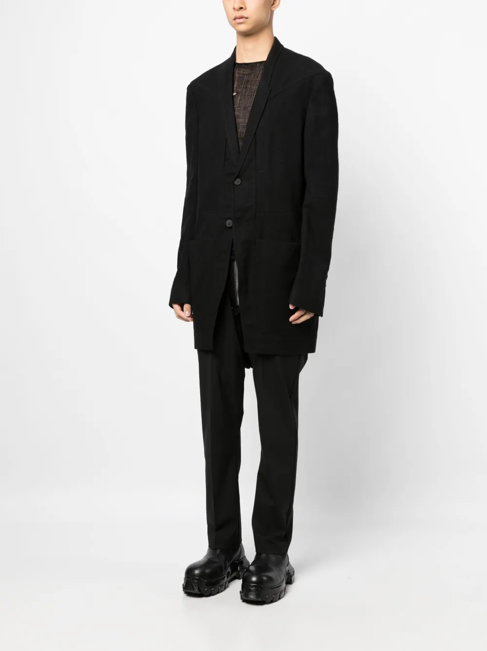 Шерстяной однобортный пиджак Rick Owens, черный — фото 3