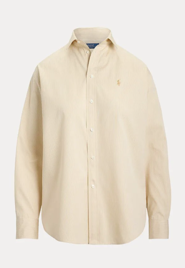 Свободная полосатая хлопковая рубашка-блузка на пуговицах Polo Ralph Lauren, 2000D Polo Tan-White — фото 4