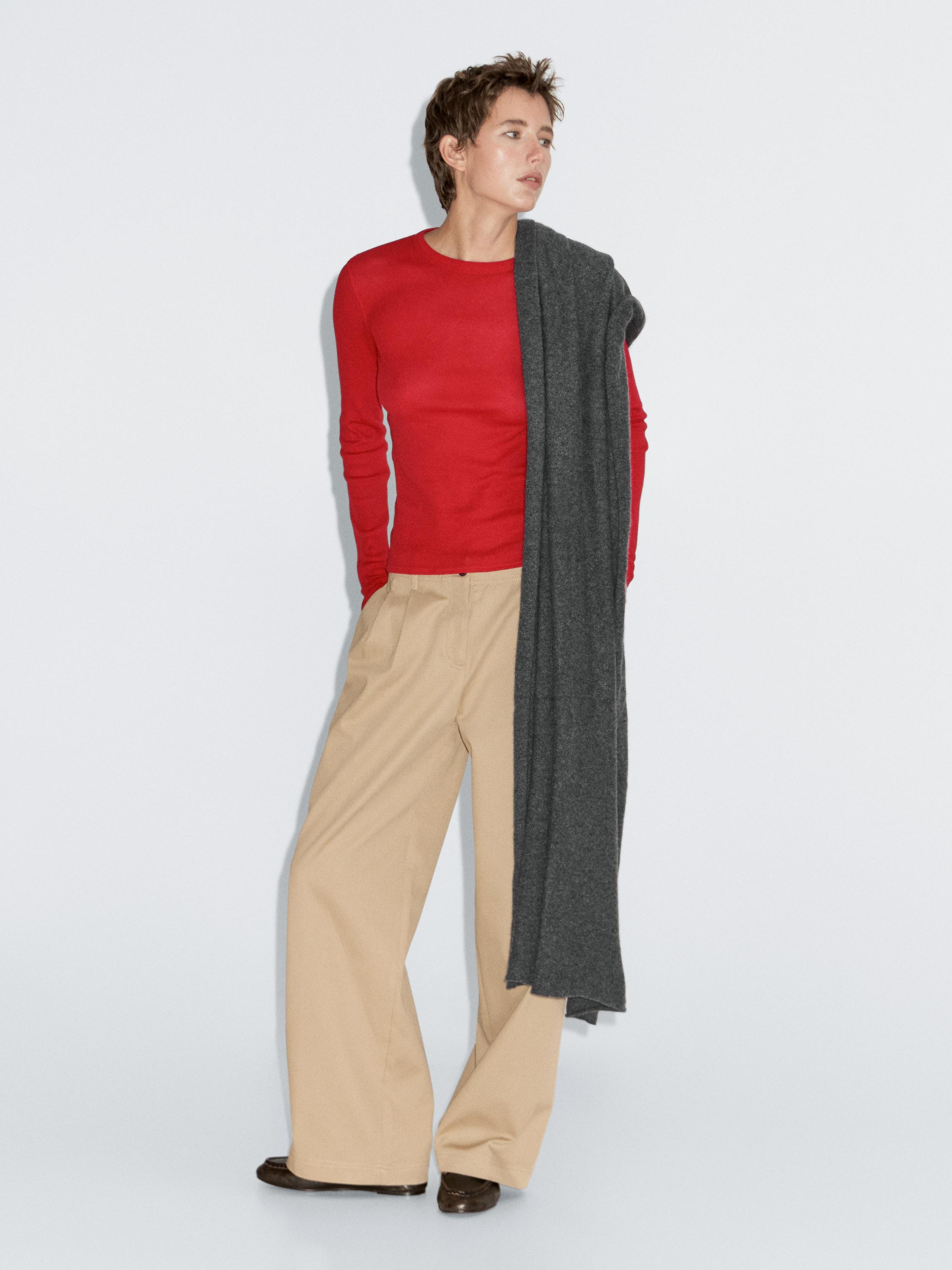 

Футболка с длинным рукавом из хлопковой смеси Massimo Dutti, красный