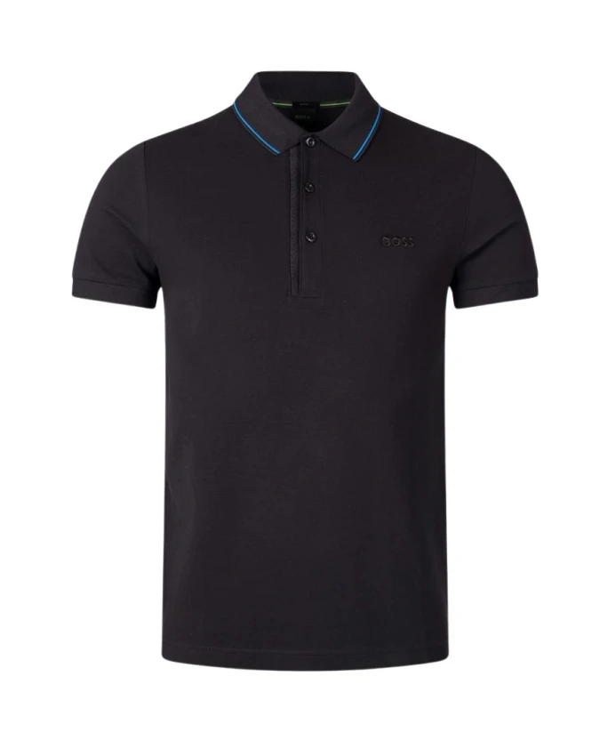 

Черная рубашка-поло с логотипом в тон ткани. Hugo, черный