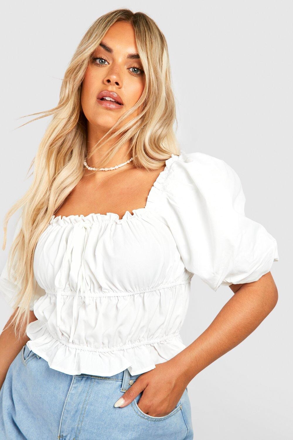

Топ с рукавами и гофонами Boohoo, белый
