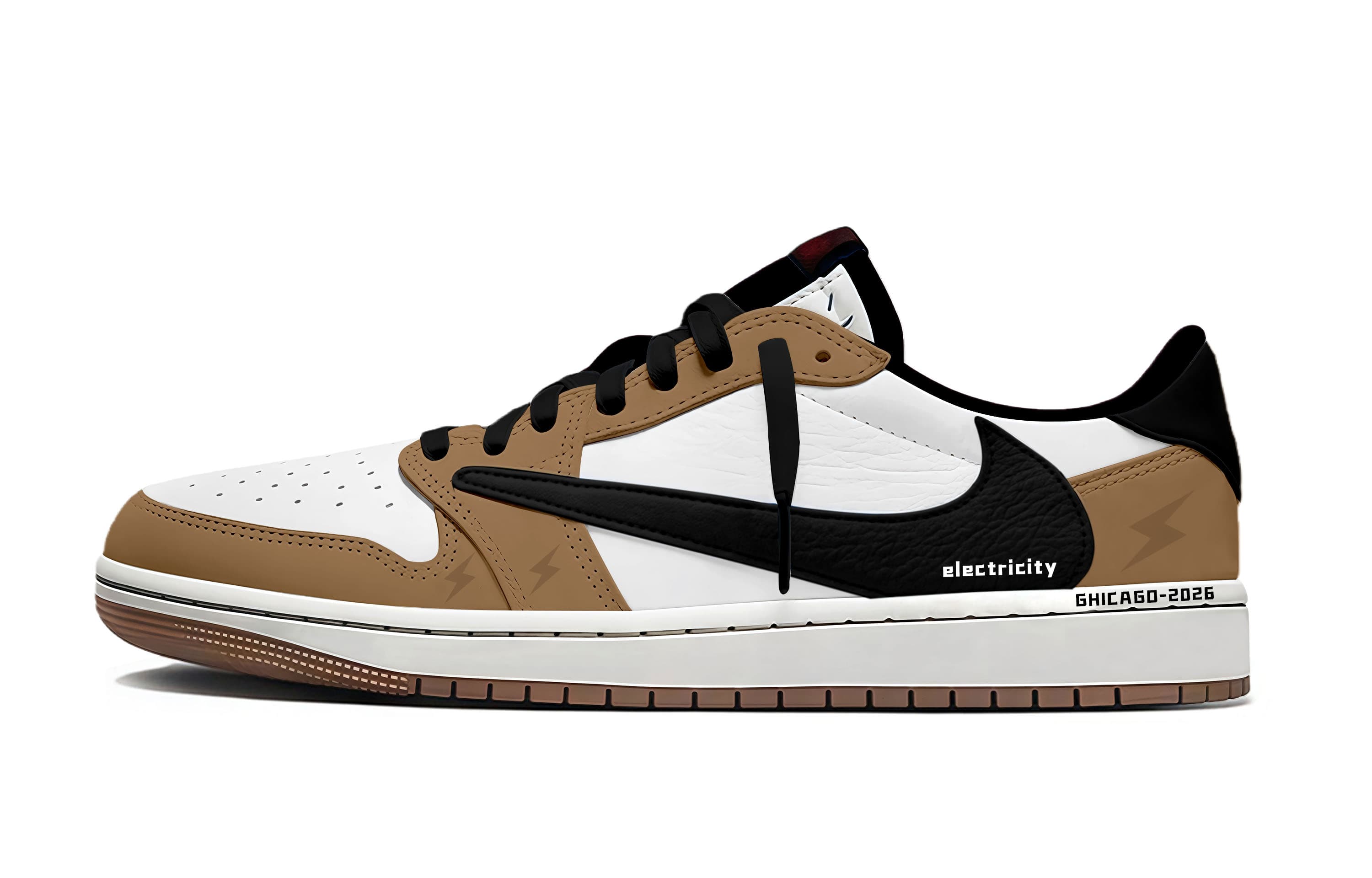 

Кроссовки Travis Scott x Air 1 Caramel Travis Scott X AJ1 Low Cushioning Low top Vintage Basketball Shoes Unisex Jordan, коричневый белый черный