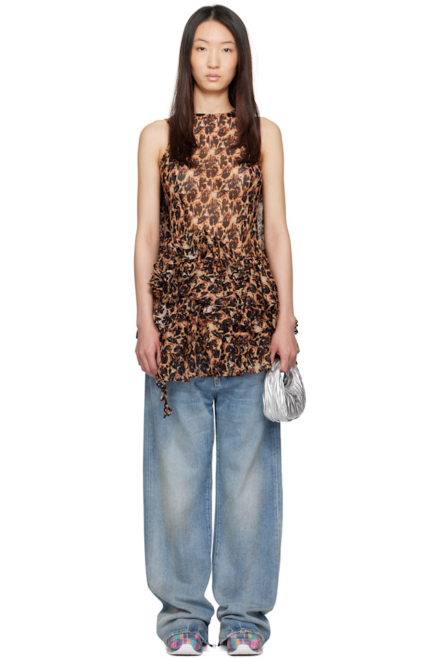 

Шелковое мини-платье с рюшами Collina Strada, цвет leopard peony