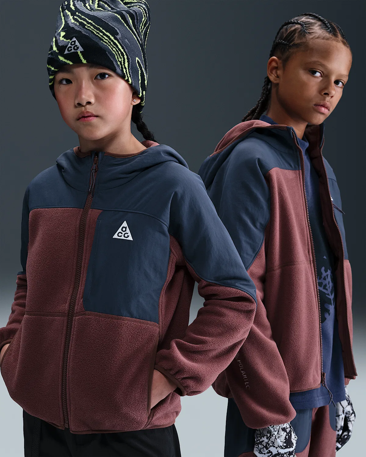 Детская флисовая кофта Polartec® на молнии Nike ACG "Wolf Tree", Red Sepia/Thunder Blue/Summit White
