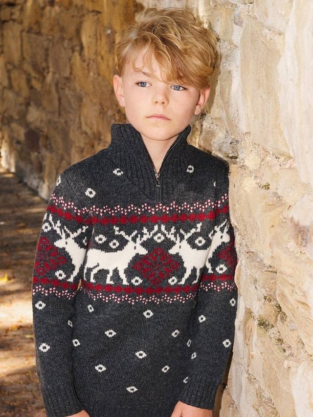 

Детский джемпер с воротником-стойкой на молнии из шерсти с узором фэр-айл The Little Tailor, Charcoal