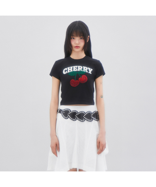 

Футболка с коротким рукавом, принт Cherry Hotfix LALAFOX, черная