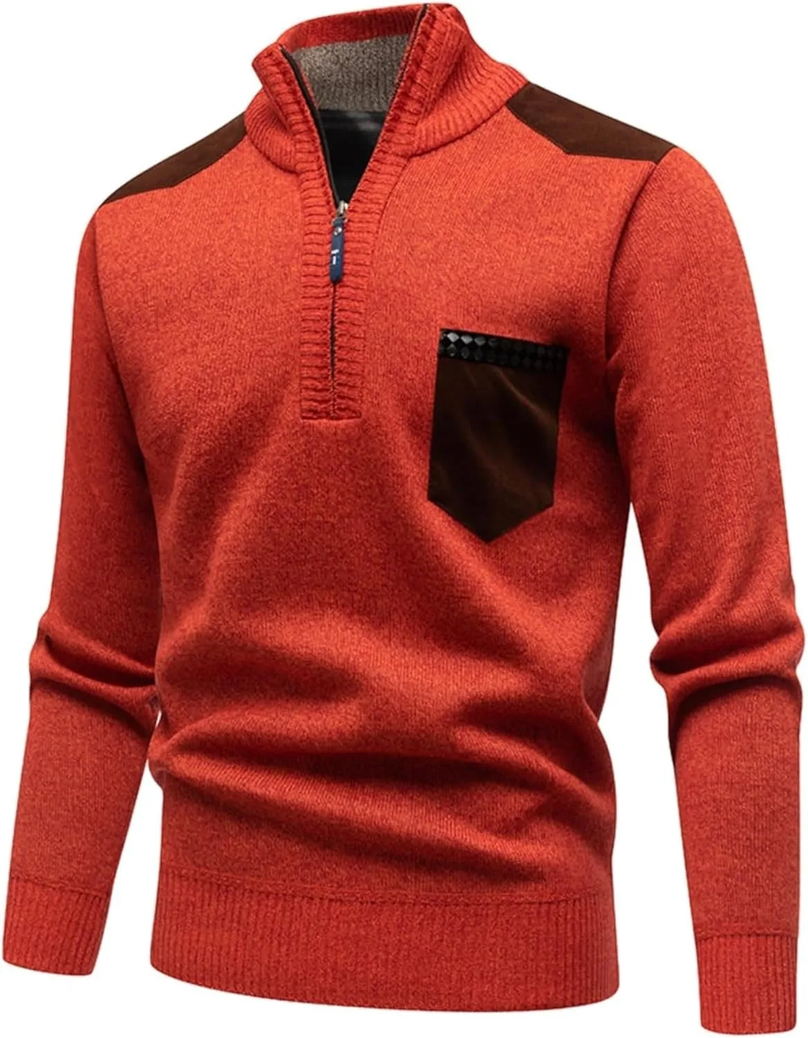 Мужской полузастегивающийся вязаный свитер Zip Slim Quarter Pullover с карманом — фото 3