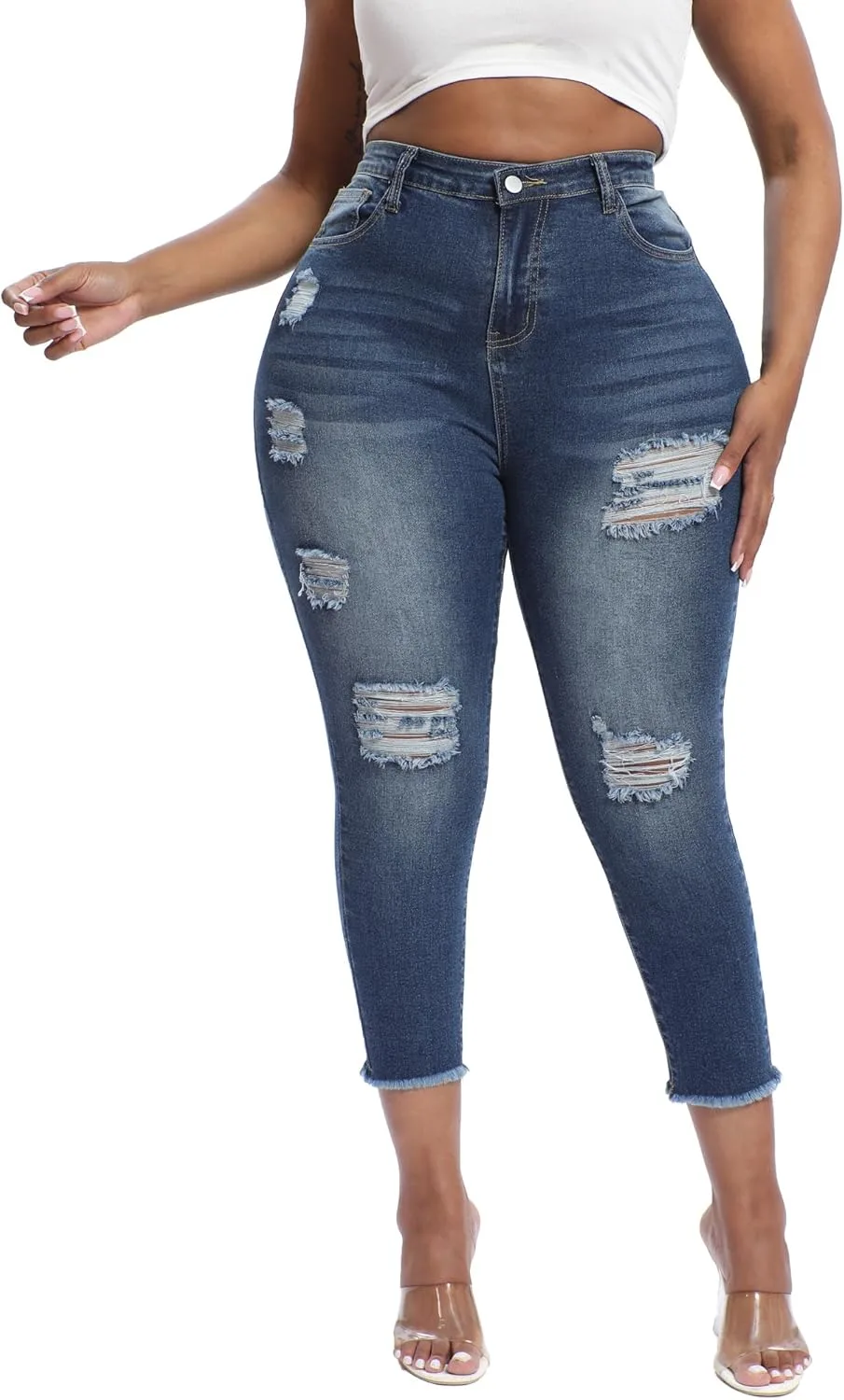 

Женские джинсы-капри Plus Size Stretchy High Waisted Skinny Gocolloa