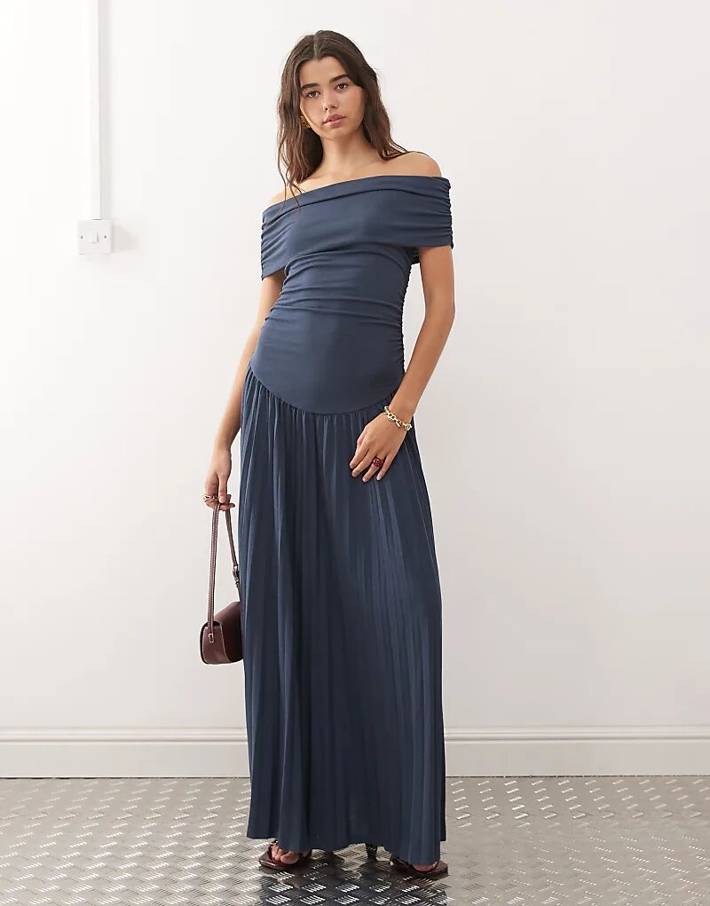 

Платье макси Lioness Field of Dreams с заниженной талией, плиссировкой и отложным воротником, темно-синего цвета