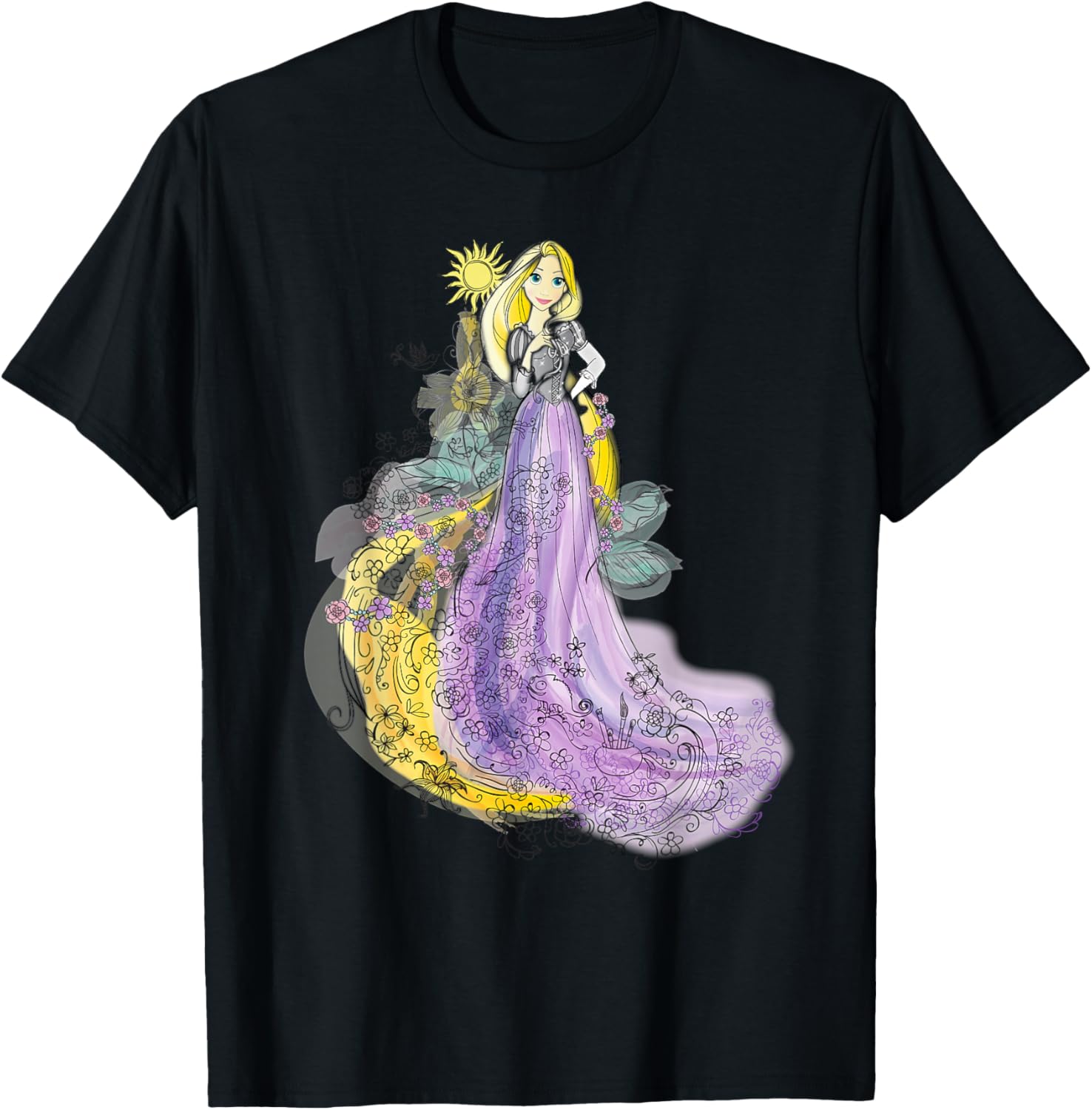 

Футболка Disney «Рапунцель» с акварельным рисунком, черная