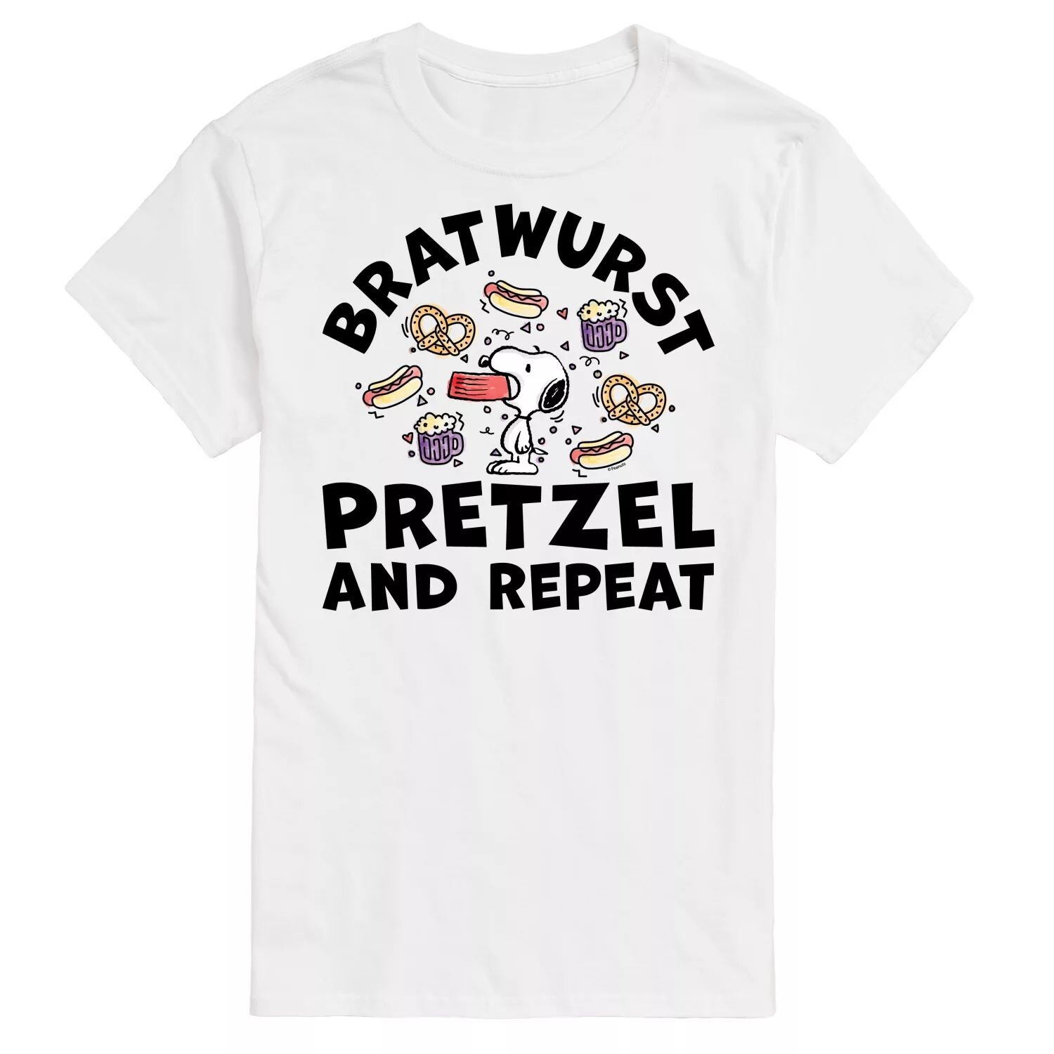 

Футболка Big & Tall Peanuts Bratwurst Pretzel и повторяющийся рисунок Licensed Character, белый
