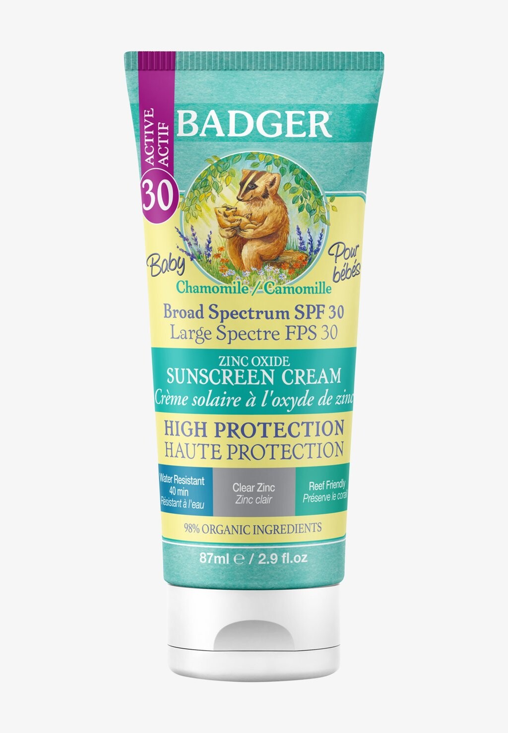 

Защита от солнца SUNSCREEN CREAM SPF 30, BABY CLEAR ZINC Badger