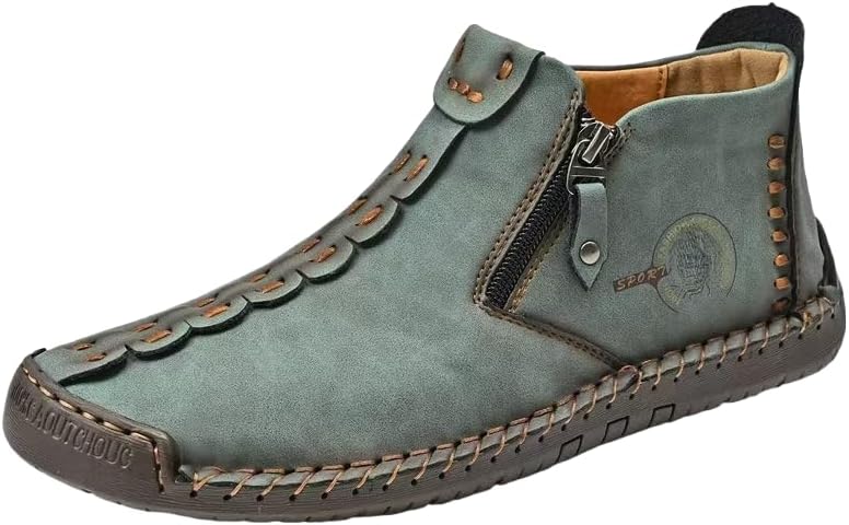 

Мужские ботинки с молнией, сшитые на шнуровке, с винтажным стилем, резиновая подошва, уличная обувь Hchctry, зеленый