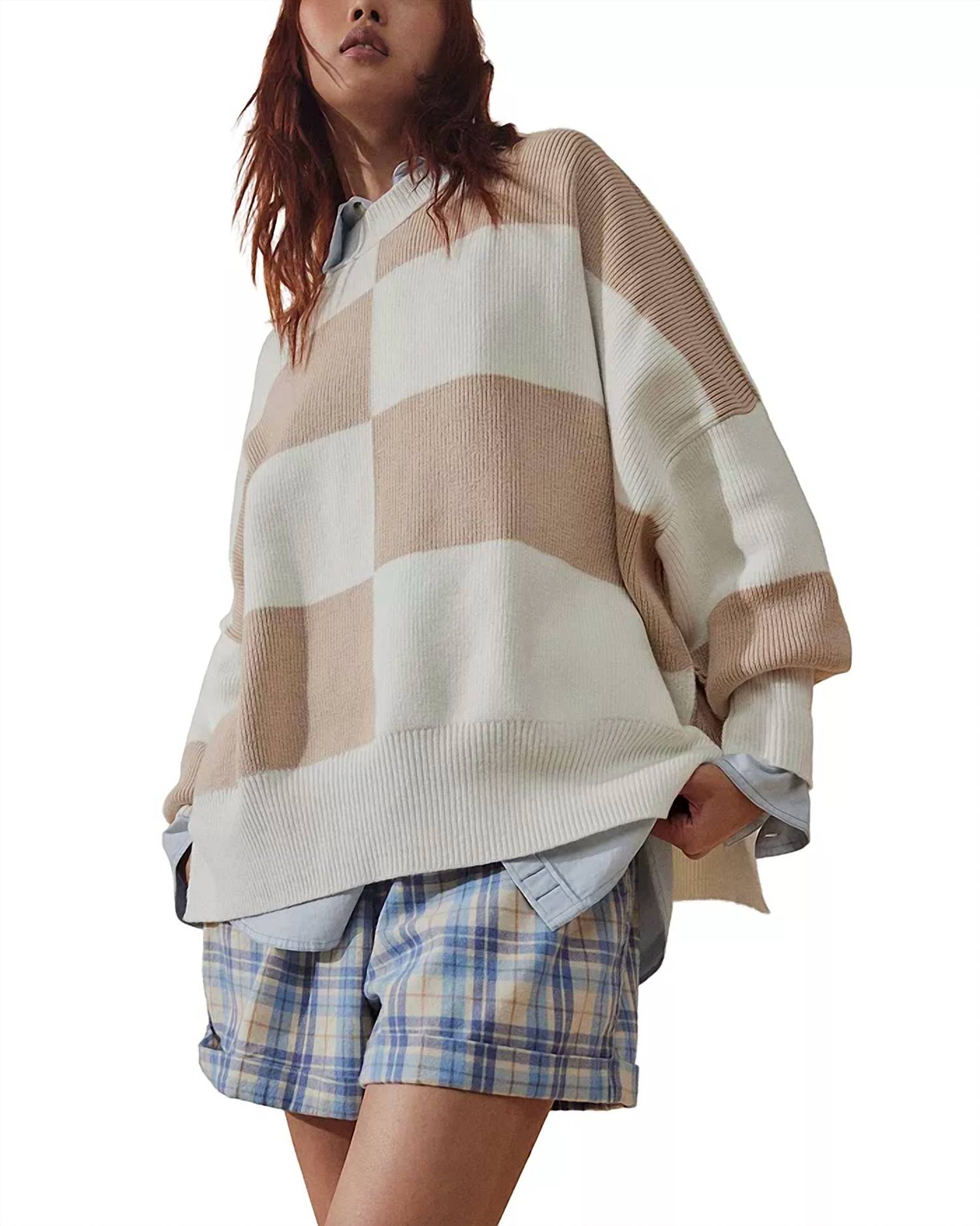 

Свитер Easy Street в клетку белого песочного цвета Free People
