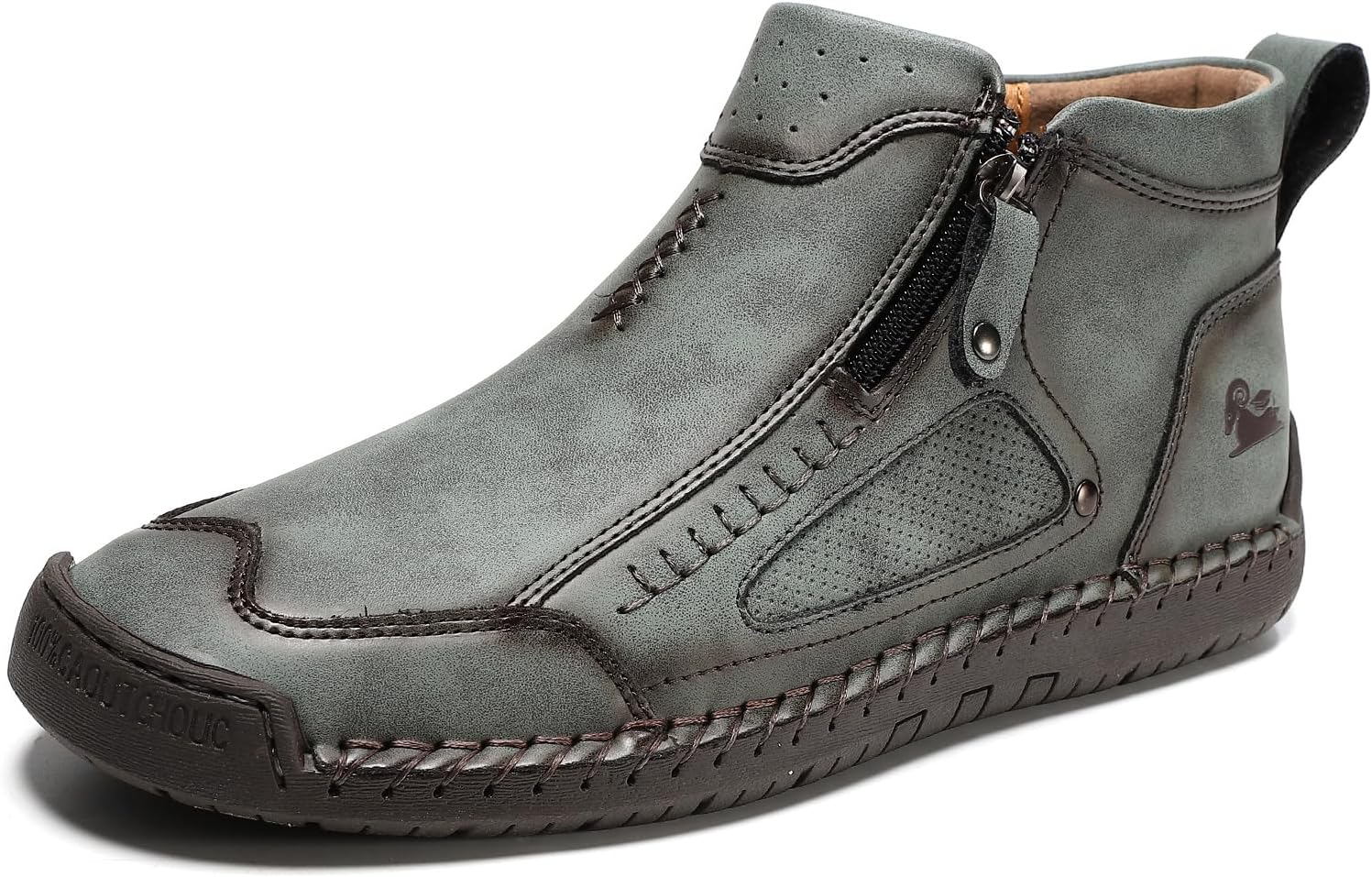 

Мужские кожаные ботинки NXNBHSL с ручной строчкой, круглый носок, ботинки до щиколотки с боковой молнией, модные, удобные, винтажные, легкие, для прогулок, вождения, средние по высоте, для повседневной носки и офиса, зеленый