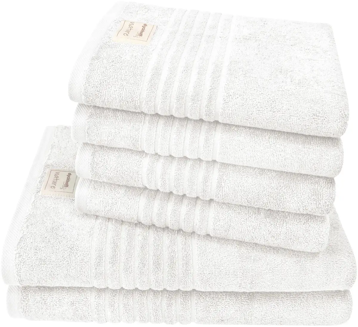 

Набор полотенец Dyckhoff "Природа", (комплект, 6 шт., 2 банных полотенца (70х140 см) - 4 полотенца для рук (50х100 см), 4 полотенца для рук (50х100 см), 2 полотенца для душа (70х140 см) (3 шт.), белый