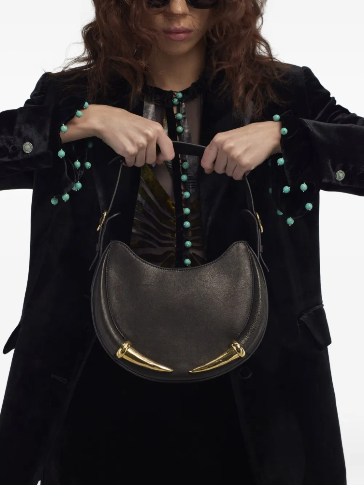 Сумка через плечо Fang Bag изогнутого силуэта Roberto Cavalli, черный — фото 2