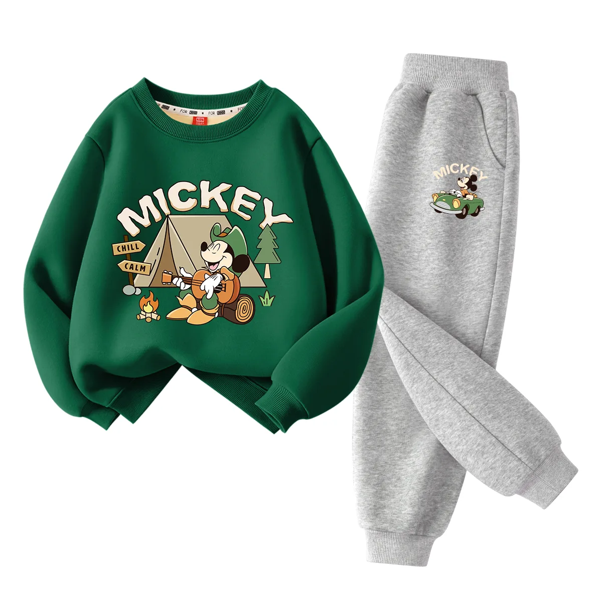 Детская повседневная спортивная толстовка Disney, [Thickened and Fleece-Lined]Wild Adventure Vintage Green+Wind-Resistant K Gray