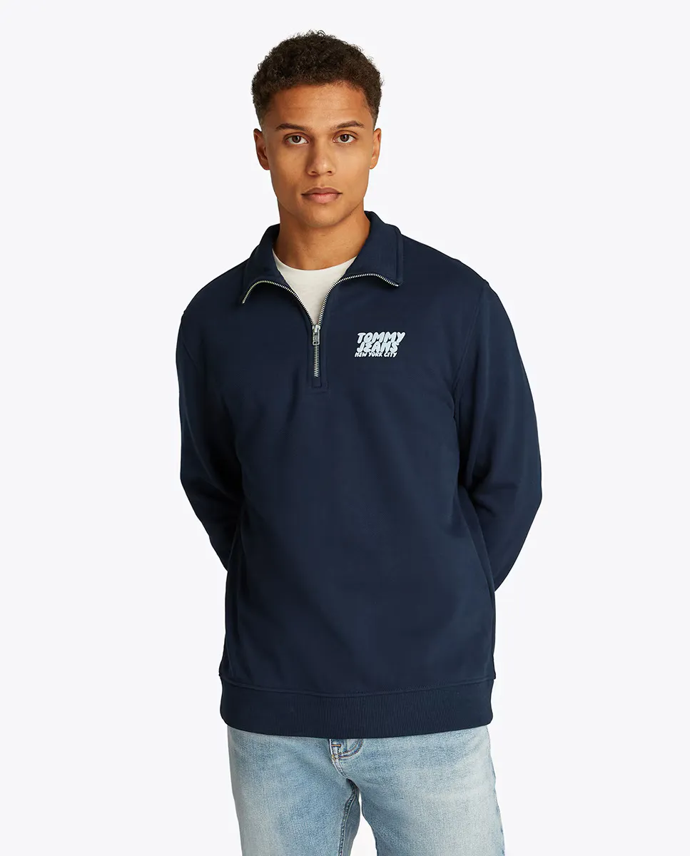 

Мужская толстовка с застежкой-молнией на воротнике и классическим кроем Tommy Jeans, темно-синий